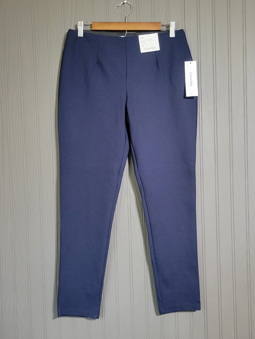 NWT Calvin Klein Chino Pants Pull-On Stretch Tapered Leg Ankle Blue Women's 10